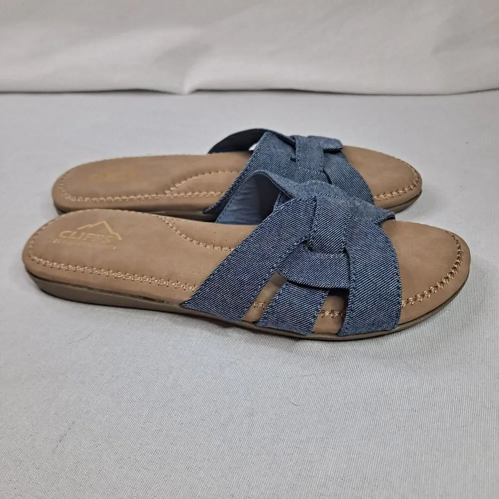 Cliffs by White Mountain Womens Fredie Slide Sandals Size 6M Blue Denim
